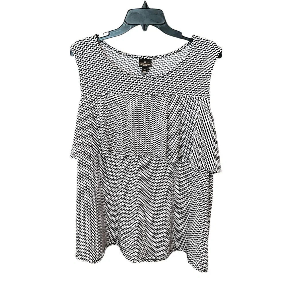 Worthington plus size sleeveless flutter stretch tunic top SZ 2X black white